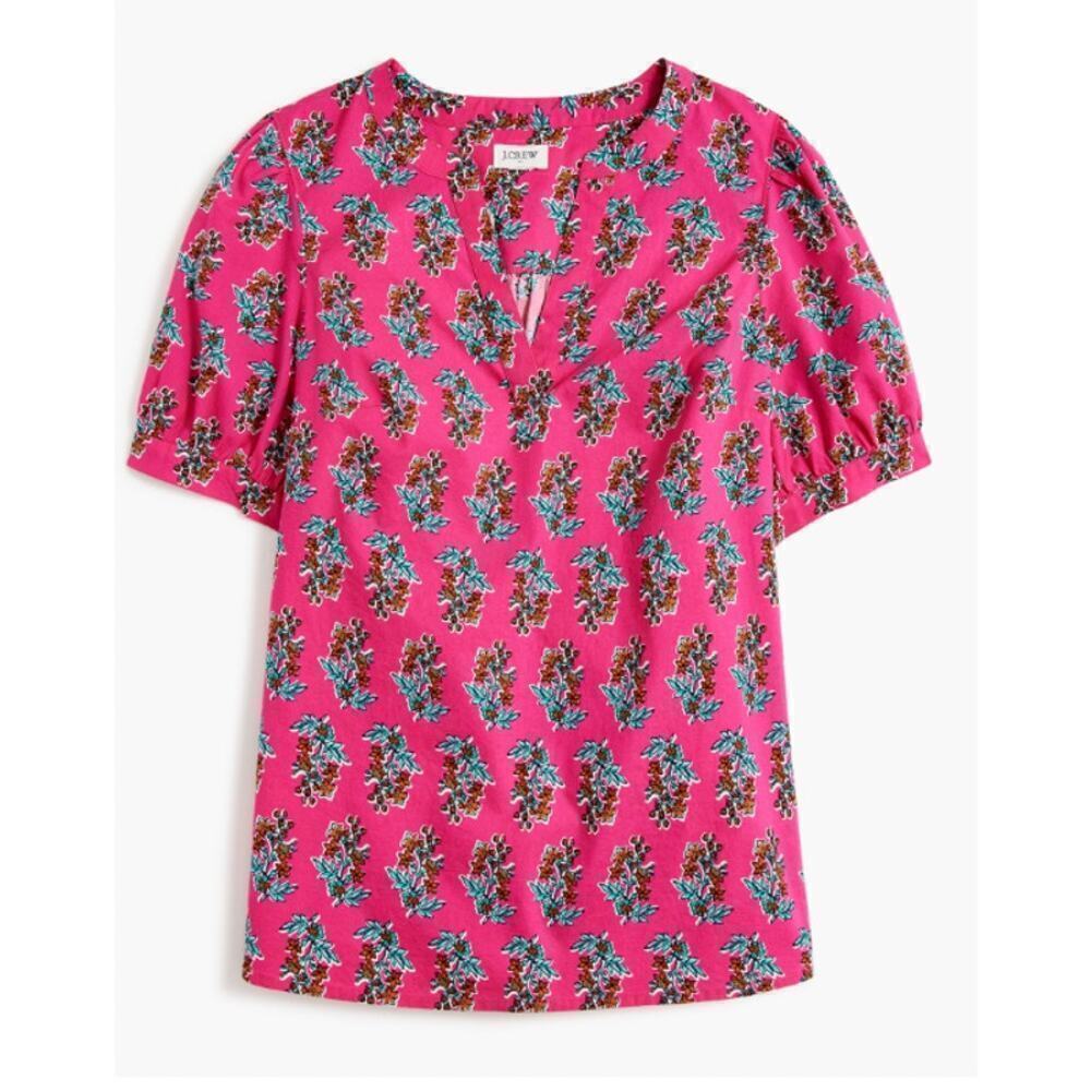 J.Crew Printed Short Sleeve Poplin Top Blouse Pink Flashback Toasted Terra Sz XS